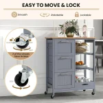 Kitchen Island with Storage, Kitchen Trolley on Wheels with Drawers & Open Shelves, Rolling Mobile Kitchen Island, Customized 4