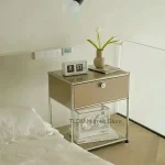 Minimalist Nightstand Medieval Bedroom Furniture Module Storage TV Side Cabinet Modern Stainless Steel Frame Bedside Table g 4