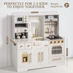 Robotime Robud Play Kitchen Wooden with Wash basin Cookware Accessories Microwave Toy Kitchen Gift for Boys Girls 3+ Black White 4