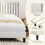Queen Bed Frame Upholstered Platform Bed with Fabric Headboard, Wing Edge Design NonSlip and NoiseFree Wooden Slats Support No 3