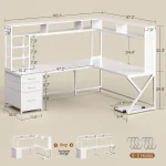 Corner Computer Desk Convertible 94.5 Gaming Desk with Storage Drawers Hutch and Pegboard L Shaped Office Desk with Power Outle 2
