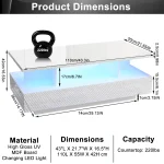 43 Inch LED Coffee Table w/2 Storage Drawers, Modern High Gloss Coffee Table w/Display Shelf, Rectangle 2-Tier Center Table 6