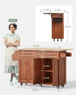 Kitchen Island with Drop Leaf and Storage, on Wheels Two Drawers, Large Storage Cabinet, Towel Rack Spice Cart Brown 2
