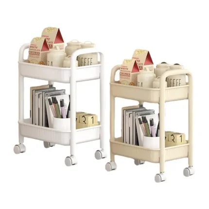 Rolling wheel Kitchen Cart Waterproof 2 Tier Anti-Slip Cart Shelf for Skin Care Products Sauce Bottles Small Storage Trolley