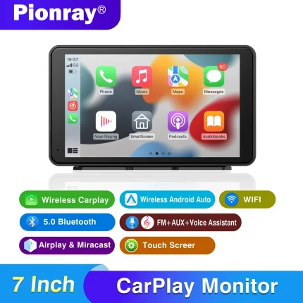 Pionray Portable CarPlay 7'' Smart Touchscreen with Car Stereo, Wireless Android Auto/Mirror Link/ AUX Connection/FM/GPS