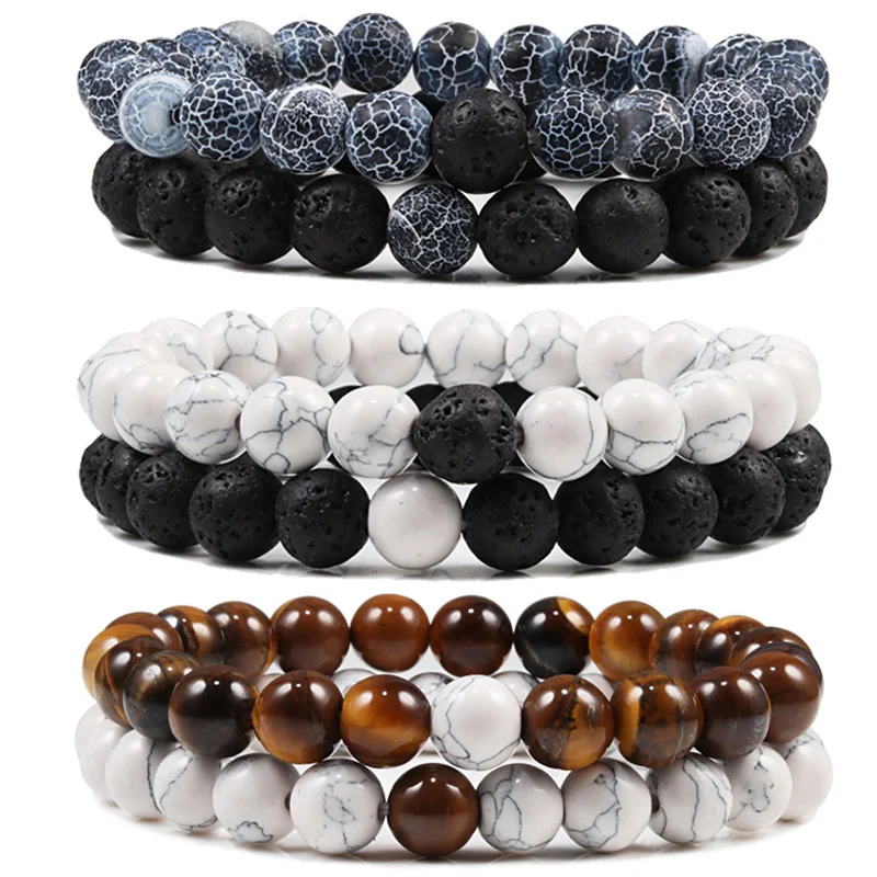 Set Bracelet Couples Distance Black White Natural Lava Stone Tiger Eye Beaded Yoga Bracelets for Men Women Elastic Rope Jewelry Set Bracelet Couples Distance Black White Natural Lava Stone Tiger Eye Beaded Yoga Bracelets for Men Women Elastic Rope Jewelry