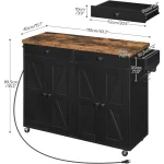 Kitchen Island with Power Outlet, 43.3 Rolling Island with Storage, Kitchen Cart with Spice Rack and Hooks, for Living Room 2