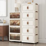 48cm Wide Foldable Storage Cabinet with Rolling Wheels,3-6 Tier  White/Black, for Bathroom/Bedroom/Living Room Organization 2