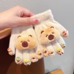Winter Children Gloves 3D Capybara Plush Gloves Five Finger Cold-proof Gloves Outdoors Thick Warm Gloves For Boys Girls 3