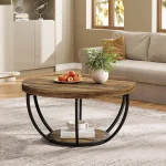 32" Circle Marble Coffee Tables, 2-Tier Golden Metal Legs Accent Center Table with Open Storage Modern Design Home Furniture 6