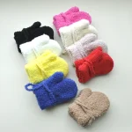 1-3Y Children Winter Thickened Plush with Rope Warm Gloves For Boys Girls New Solid Velvet Mittens Outdoor Cycling Skiing Gloves 4