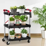 3 Tier Rolling Cart, 167Lbs Foldable Utility Service Cart with Lockable Wheels  for Warehouse Garden Office Kitchen 4