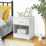 White Double-Layer Nightstand, Simple Storage Cabinet for Bedroom & Living Room, Large Capacity & Practical