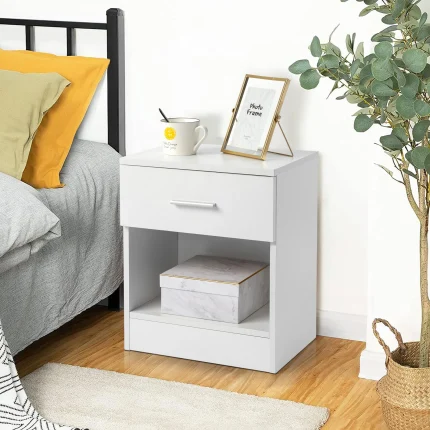 White Double-Layer Nightstand, Simple Storage Cabinet for Bedroom & Living Room, Large Capacity & Practical