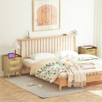 Rattan Nightstand with Charging Station, Rustic Bedside Table with 2 Drawers, Natural Nightstand for Bedroom 4