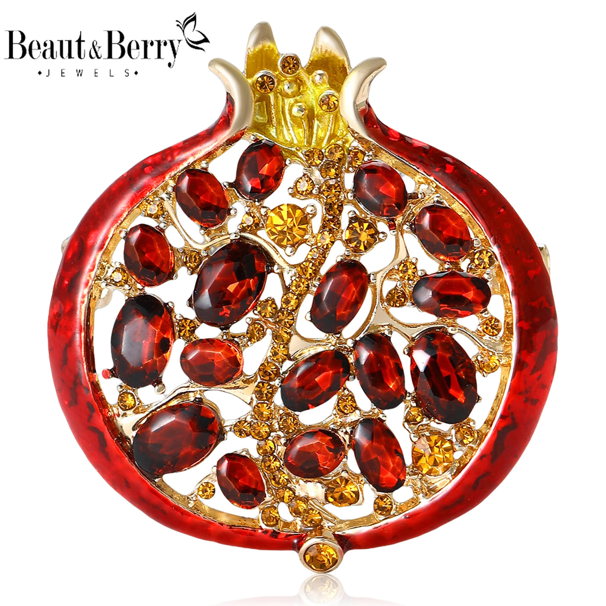 Beaut&Berry Luxury Rhinestone Pomegranate Brooches for Women Enamel Fruit Plant Pins Casual Party Accessories New Gifts Friends Beaut&Berry Luxury Rhinestone Pomegranate Brooches for Women Enamel Fruit Plant Pins Casual Party Accessories New Gifts Friends
