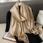 90*180cm Fashion Luxury Solid Color Silk Scarf Women Soft Smooth Scarves Head Wrap Hijab Outdoors Muffler Long Shawl Beach Towel 6