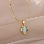 Fashion Stone Opal Oval Necklace For Women Stainless Steel Gold Color Oval Stone Pendant Necklace Wedding Aesthetic Jewelry Gift 4