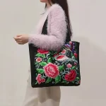 Ethnic Style Flower Embroidery Canvas Tote Shoulder Bag Large Capacity Handbag For Women 4