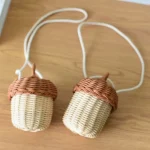 New Acorn-shaped Storage Basket Hand-woven Round Rattan Bag Bucket Tropical Beach Style Woven Shoulder Bag Photo Props 4