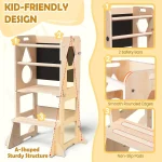 Foldable Wooden Kitchen Step Stool with Blackboard for Toddlers, Convertible Table Chair Set, Safe Gift 2