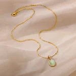 Fashion Stone Opal Oval Necklace For Women Stainless Steel Gold Color Oval Stone Pendant Necklace Wedding Aesthetic Jewelry Gift 6