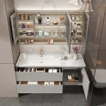 Basin With Wooden Cabine Bathroom Cabinet Vanity With Sink Furniture Combination Oak Smart Mirror Lacquered Seamless Integrated 4
