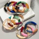 Bohomia Acrylic Design Style Chunky Bamboo Stackable Bracelet for Women Boho Elastic Colorful Tube Beads Braceletes 2024 Jewelry 2