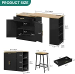 Expandable Kitchen Island with Seating, Power Outlet, Storage & Wheels - Black 5