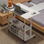Simple Double-Layer Small Office Desk Adjustable Height Side Mobile Workbenchmobile Laptop Computer Standing Bedside Home Desk 2
