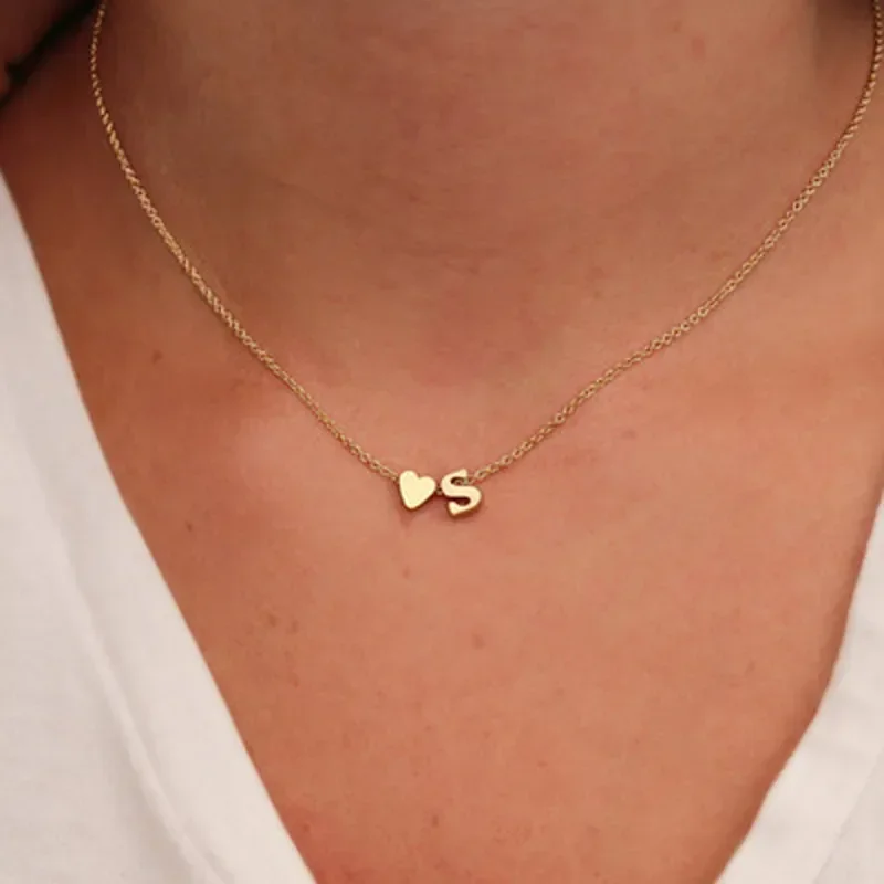 SUMENG Fashion Tiny Heart Dainty Initial Necklace Gold Silver Color Letter Name Choker For Women Pendant Jewelry Gift SUMENG Fashion Tiny Heart Dainty Initial Necklace Gold Silver Color Letter Name Choker For Women Pendant Jewelry Gift