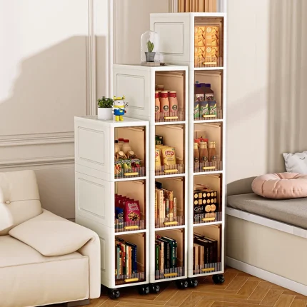 20cm Slim Storage Cabinet, 3/4/5-Tier Narrow Rolling Organizer with Wheels, Space-Saving Shelf  White Multi-Purpose Storage