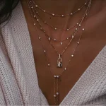New Vintage Crystal Geometry Star Moon Lock Necklace For Women 2020 Boho Multi-level Pendants Necklaces Chokers Jewelry Gift 6