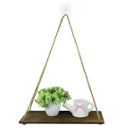 Wooden Wall Shelves Hemp Rope Swing Wall Floating Shelves Hanging Plant Flower Pot Tray for Home Room Garden Outdoor Decoration 3