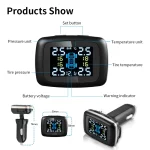 Smart Cigarette Lighter USB TPMS Car Tire Pressure Alarm Monitor System 4 Sensors Display Tyre Pressure Temperature Alarm 6
