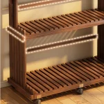 ‌Solid Wood Plant Stand - Mobile Flower Shelf for Balcony & Living Room, Large Pot Holder with Hanging Baskets 6