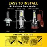 AUXITO 2Pcs 22000LM H4 9003 LED Headlight Bulbs Canbus 6500K White H4 HB2 LED High Low Beam Car Head Lamps Vehicle Light 120W 5