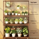 ‌Solid Wood Plant Stand - Mobile Flower Shelf for Balcony & Living Room, Large Pot Holder with Hanging Baskets 2