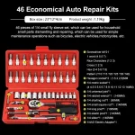 46pcs Socket Set Car Repair Tool Ratchet Wrench  Pawl Spanner Screwdriver Professional Metalworking Kit 6