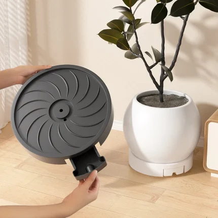 Nordic-Style Round Hidden Flowerpot Tray: Movable Caster Base With Built-In Water Tray, Plastic Base