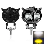 Owl car headlights, motorcycle headlights, yellow and white dual color LED spotlights, driving assistance fog lights, car UTV, t 4