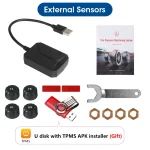 JMCQ USB Android TPMS Tire Pressure Monitoring System Display Alarm System Internal External 5 Sensors For Car Navigation Radio 5
