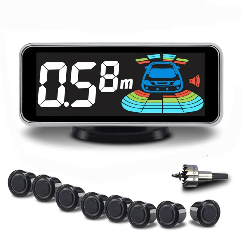8 Parktronic Parking Sensor Kit Front and Rear Car Backup Radar with Sound Alert - Image 1