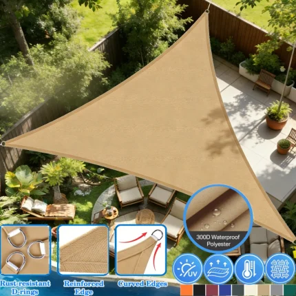 Sun Shade Sail Outdoor Patio Canopy Triangle Sunscreen UV Protection Beach Pool Rust Resistant Wind Sail for Yard Deck Lawn Tent