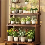 ‌Solid Wood Plant Stand - Mobile Flower Shelf for Balcony & Living Room, Large Pot Holder with Hanging Baskets 3