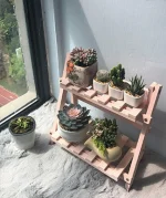 2 Tiers Plant Stand Bamboo Indoor Tabletop Bamboo Succulent for Window Sill Plant Shelf Rack Flower Pot Holder 5