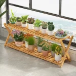 Multi-Tier Wooden Plant Stand Stair-Step Indoor Bamboo Design for Balcony Succulents Floor Flower Display Shelf
