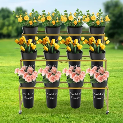 3 Tier Plant Stand with 12 Pots Rolling Flower Display Stand 110lbs Capacity Metal Garden Shelf with Wheels for Balcony Patio