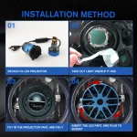 2PCS Car LED Lens Headlight H4 12V Mini Lens Super Bright Hi/Lo Beam White Light 6500K for Cars & Motorcycles Model Compatible 5
