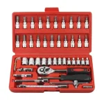 46pcs Socket Set Car Repair Tool Ratchet Wrench  Pawl Spanner Screwdriver Professional Metalworking Kit 5